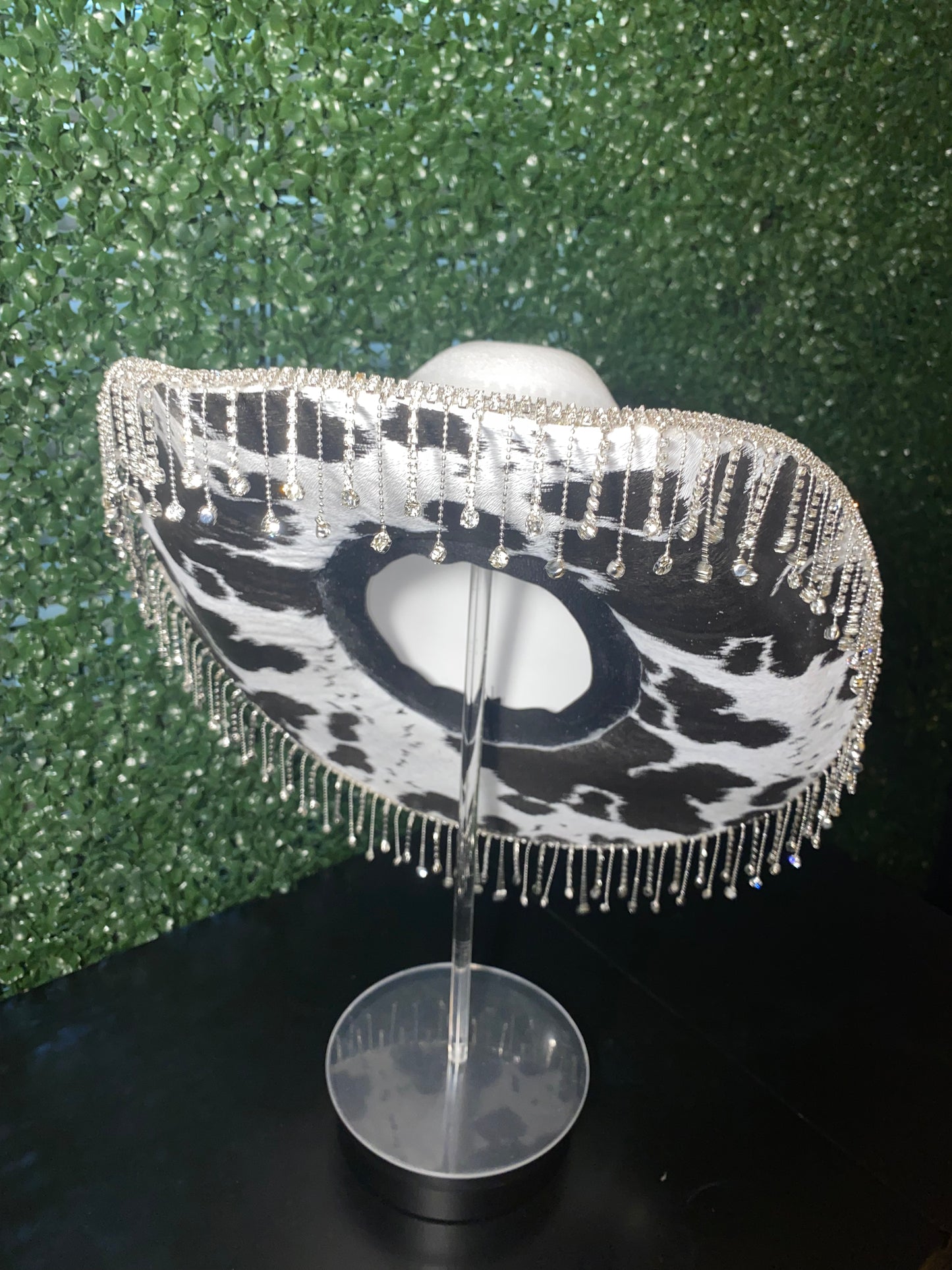 B&W Cow Print w/ Rhinestone Fringe