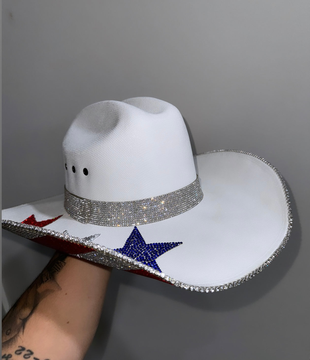 American Flag Rhinestone Hat w/top Stars (bottom brim only)