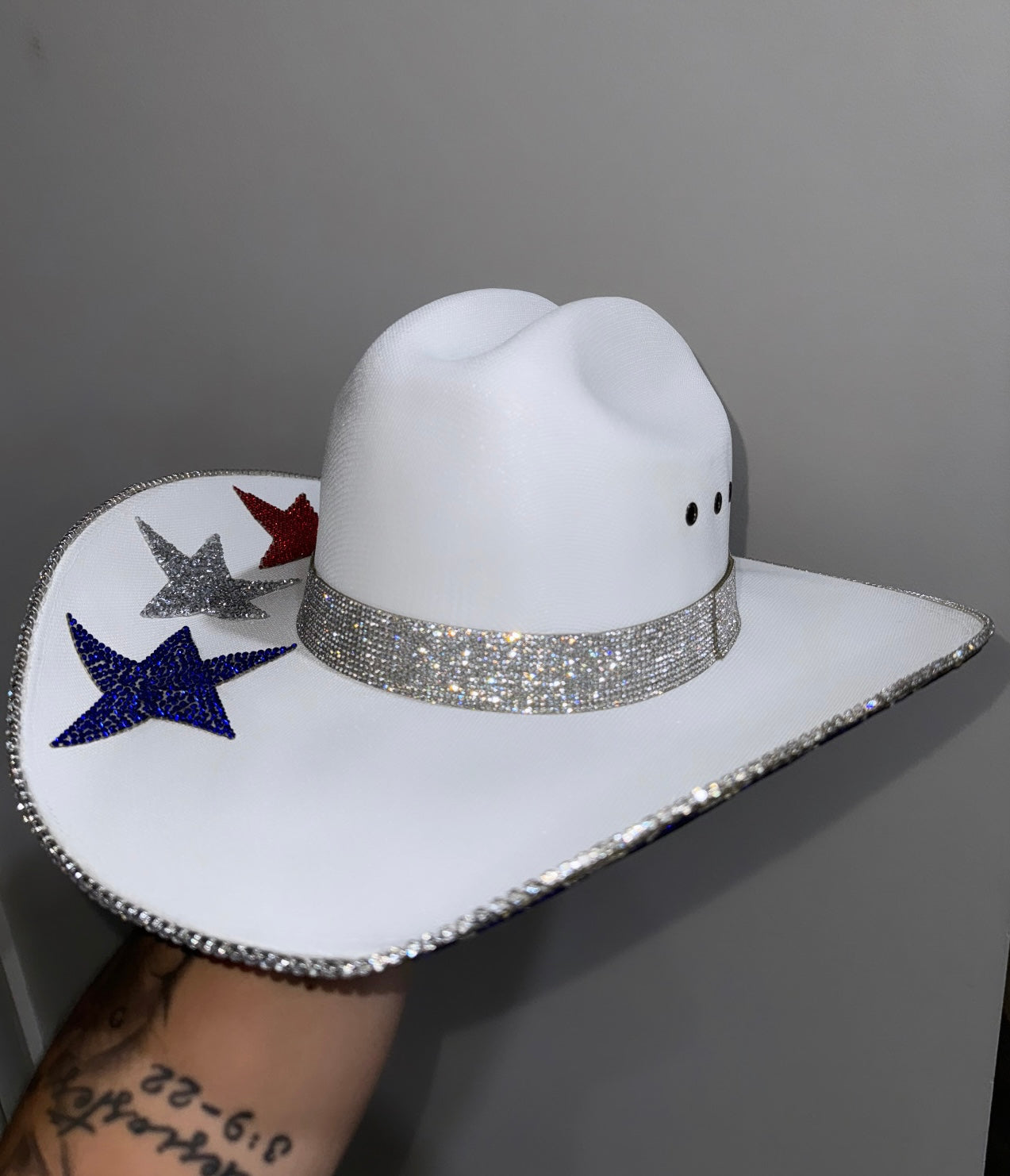 American Flag Rhinestone Hat w/top Stars (bottom brim only)