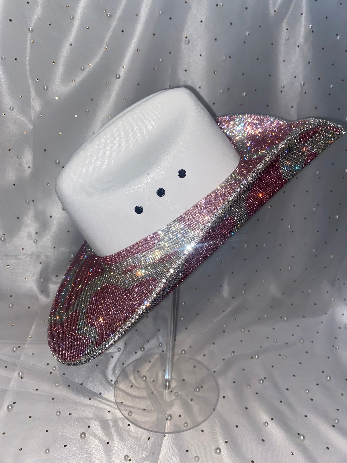 Pink Cow Print Rhinestone Cowgirl Hat