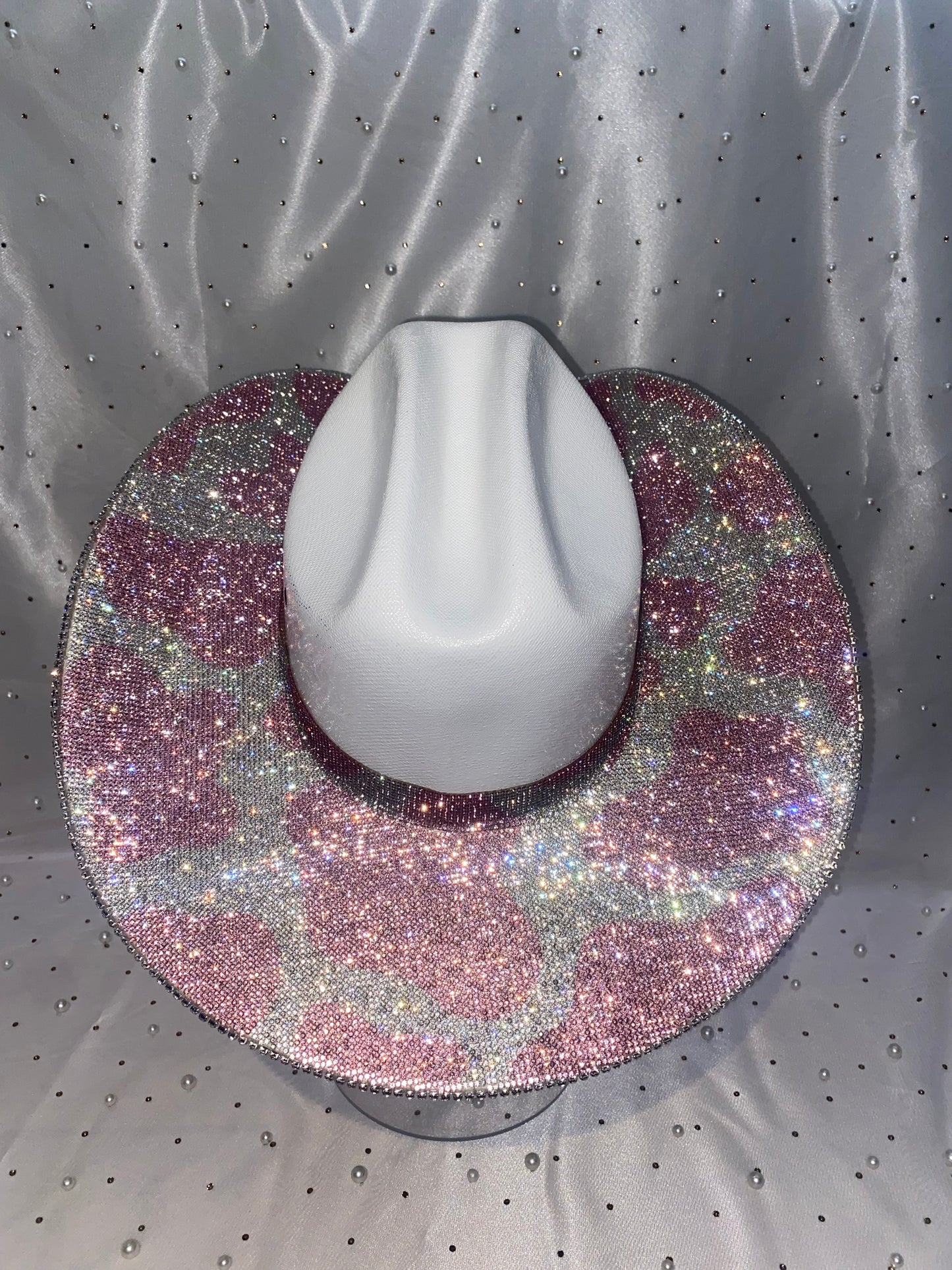 Pink Cow Print Rhinestone Cowgirl Hat